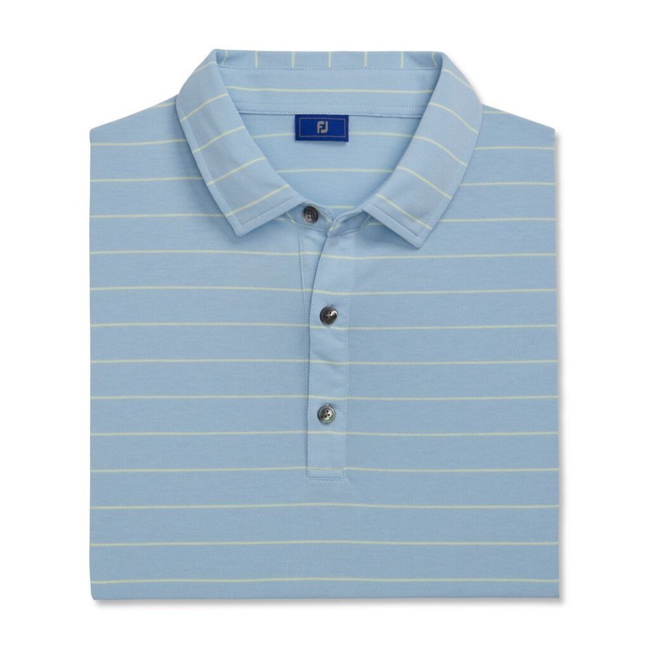Footjoy Switzerland Athletischer Schnitt Offen Gestreifter Jersey Stehkragen Blue Haze-lime
