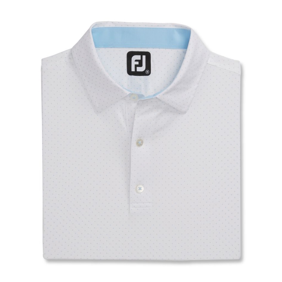 Footjoy Switzerland Stretch Lisle Dot Print Selbstkragen Weiß-hellblau