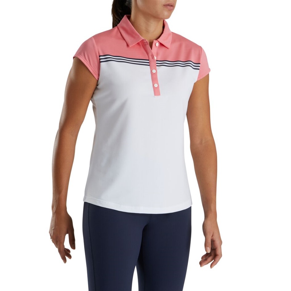 Footjoy Switzerland Cap Sleeve Colour Block Damen White-Bright Coral