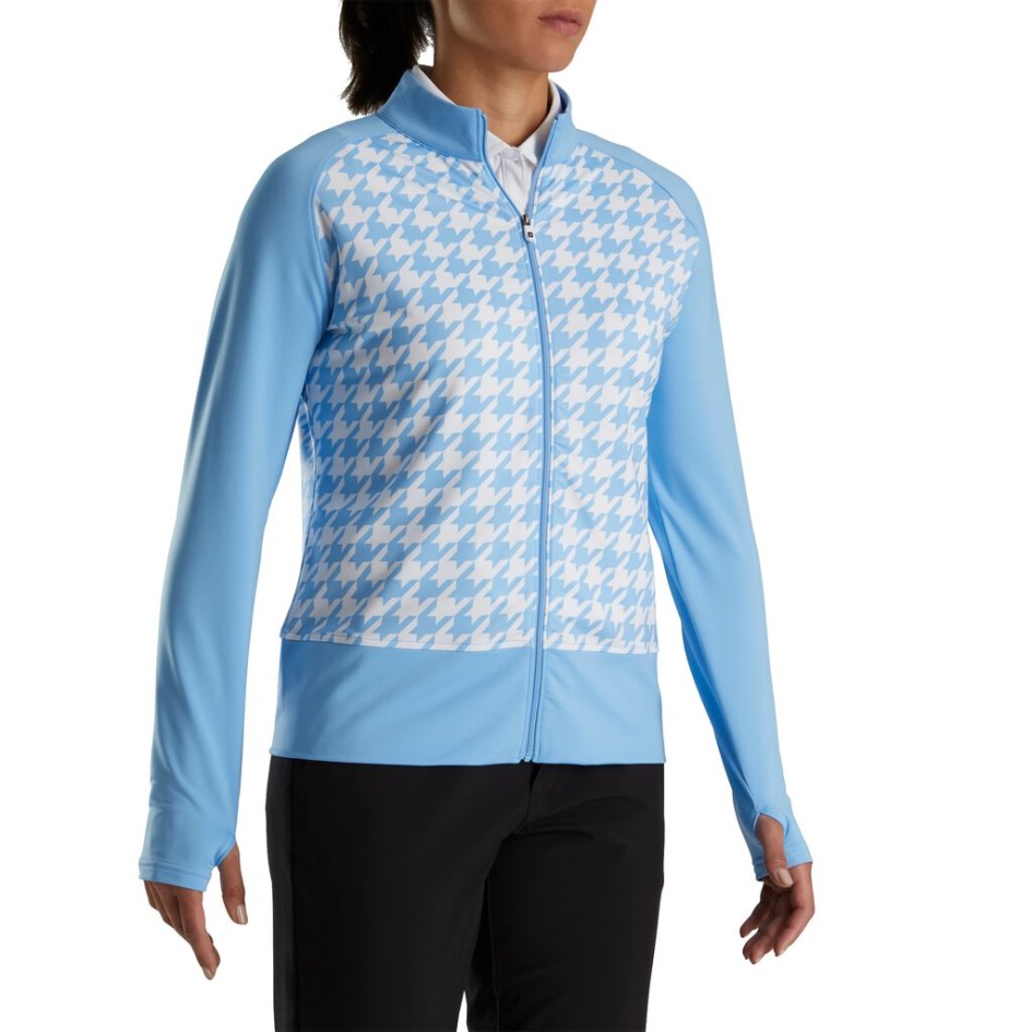 Midlayer Mit Durchgehendem Reißverschluss Und Hahnentrittmuster Damen Blau Footjoy Switzerland