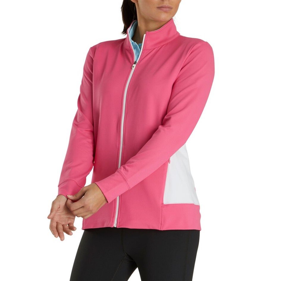Footjoy Switzerland Full-Zip Panel Pocket Midlayer Damen Pink-Weiß
