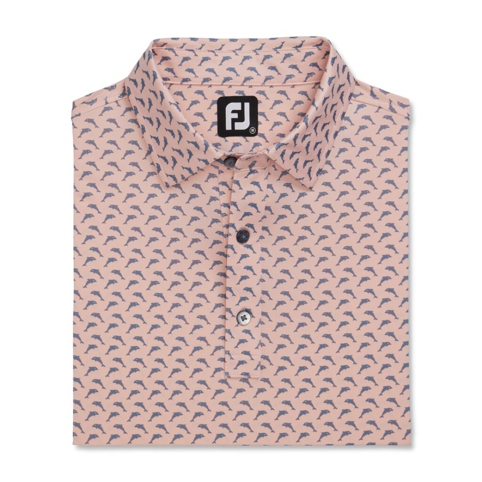 Footjoy Switzerland Quarz Pink-graphite Athletische Passform Lisle Springende Delfine Drucken Selbstkragen