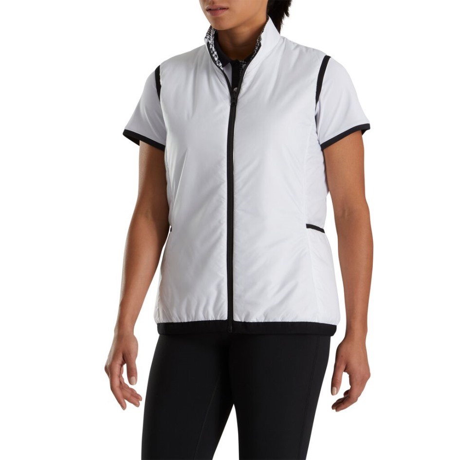 Footjoy Switzerland Isolierte Wendeweste Damen Weiß-schwarz Hahnentritt