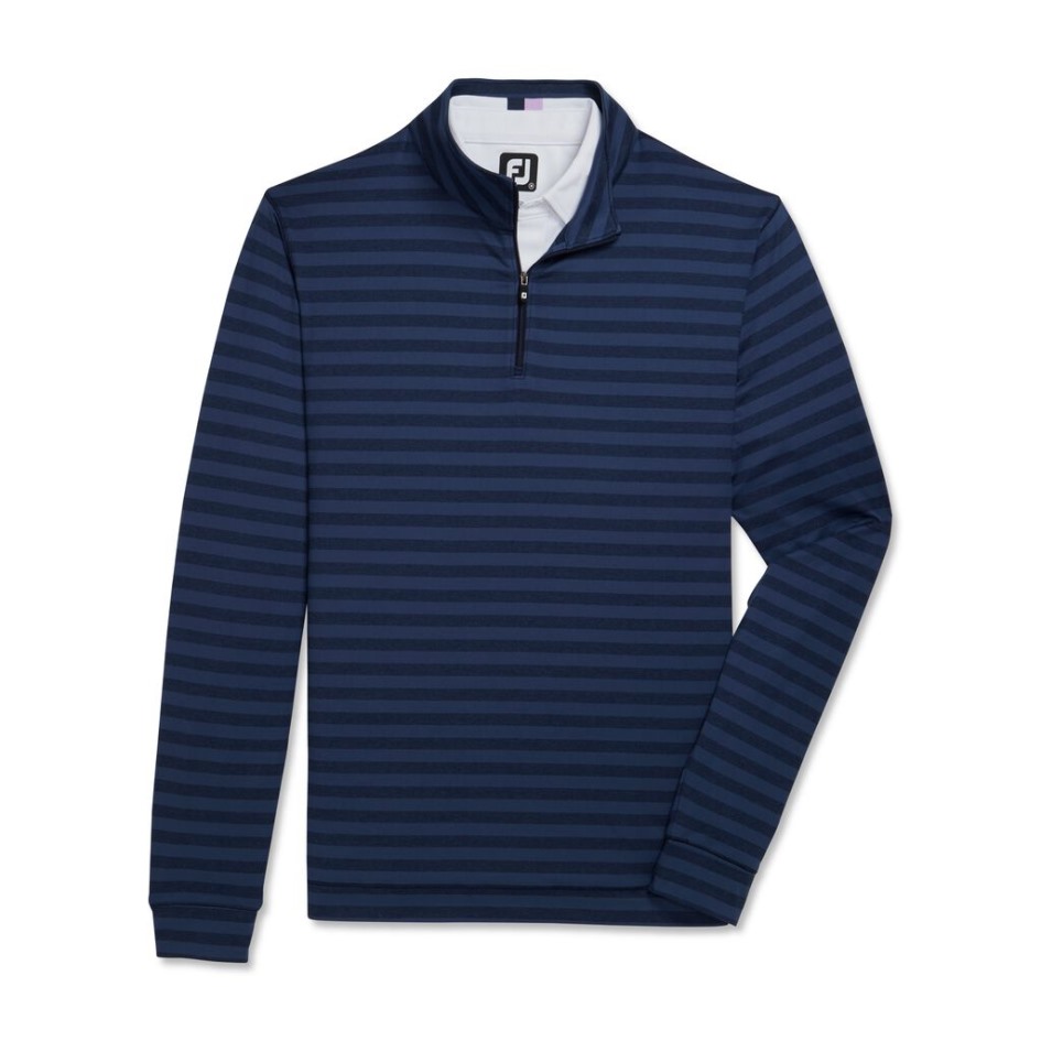 Footjoy Switzerland Tonal Gestreifter Gepeachter Jersey Mit Viertelreißverschluss – Marineblau Im Stil Der Vorherigen Saison