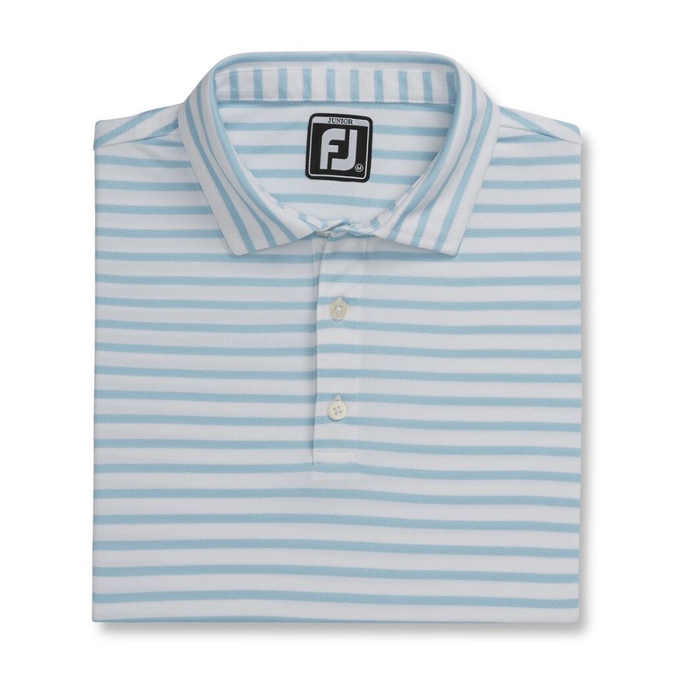 Footjoy Switzerland Gestreifter Piqué-Selbstkragen Junior Weiß-hellblau