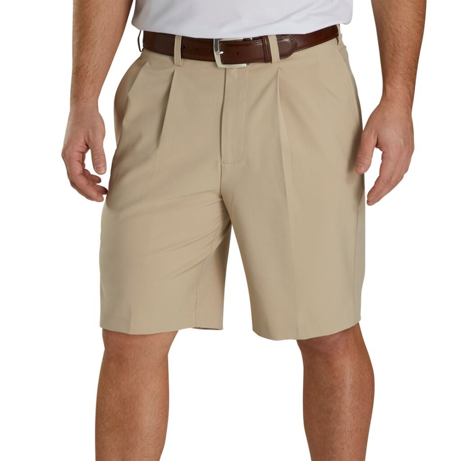 Khaki Footjoy Switzerland Plissierte Shorts 9,5'' Schrittlänge