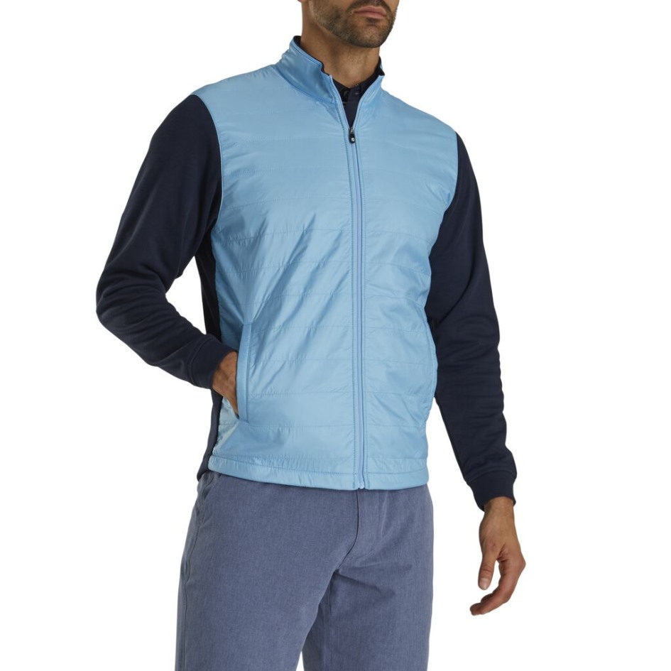 Footjoy Switzerland Hellblau-marineblaue Hybridjacke Mit Durchgehendem Reißverschluss