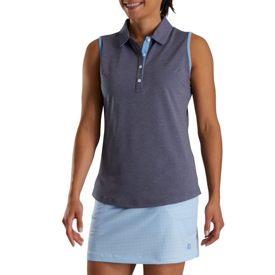 Ärmelloses Pique-Hemd Mit Hahnentrittmuster Damen Navy Heather Footjoy Switzerland