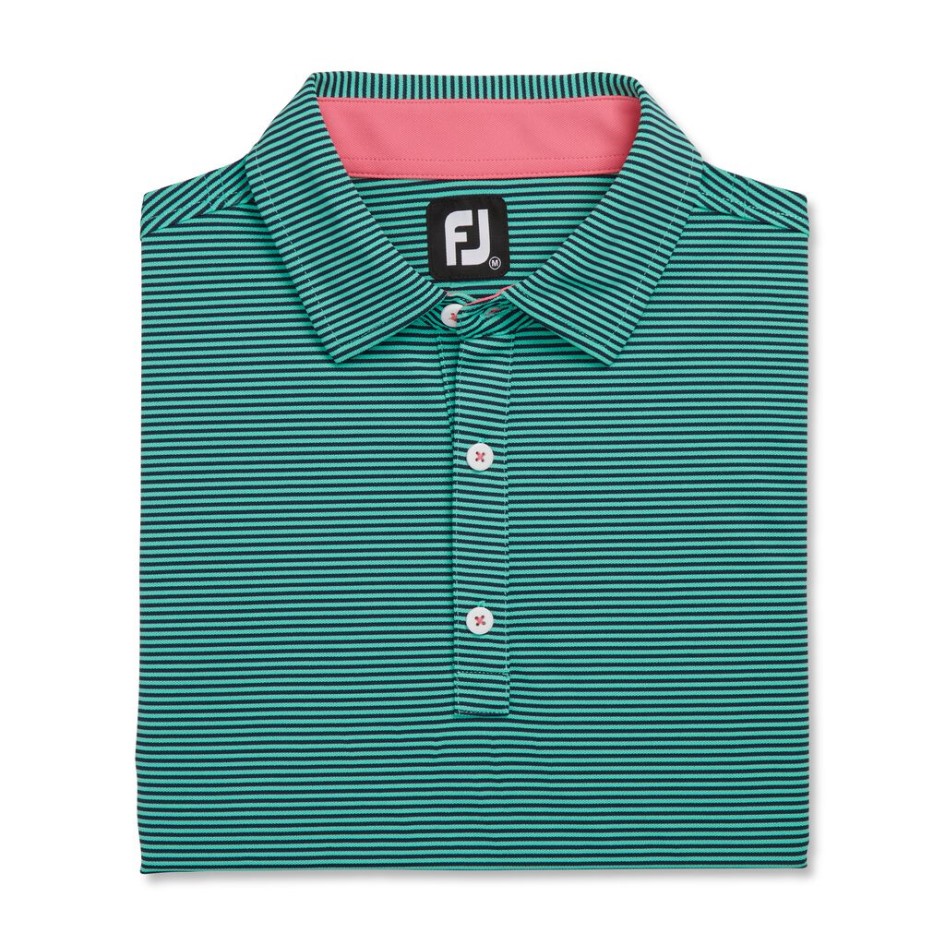 Footjoy Switzerland Navy-sea Green Feeder Stripe Mix Stretch-Piqué-Kragen