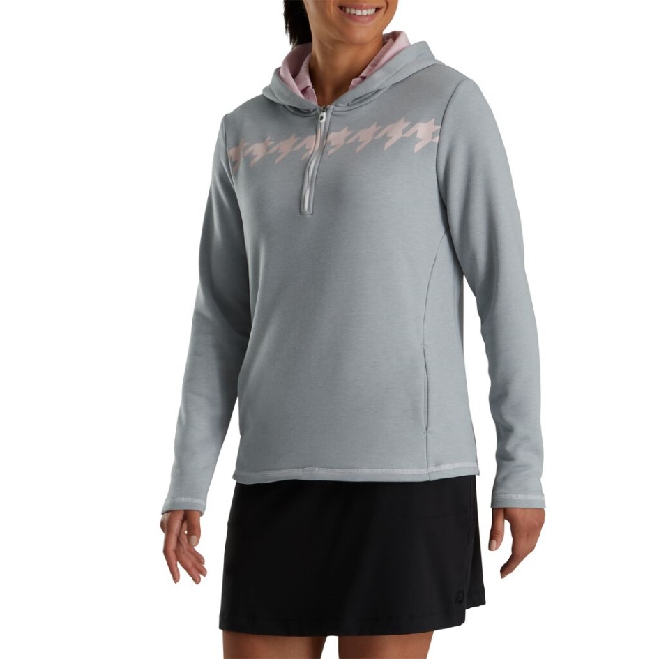 Grau-pink Hahnentritt Footjoy Switzerland Half-zip Hoodie Damen