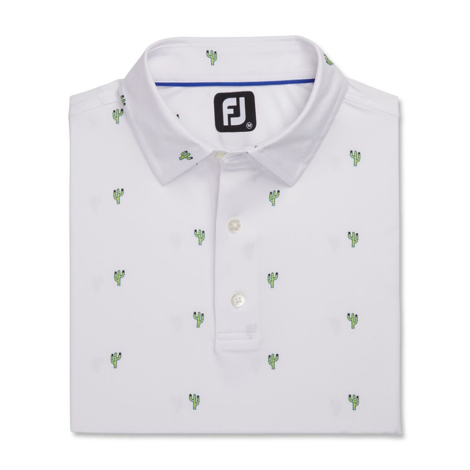 Footjoy Switzerland Weißes Kaktus-Print-Lisle-Kragen