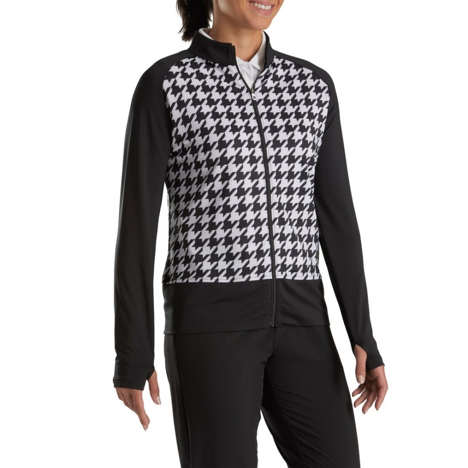 Footjoy Switzerland Midlayer Mit Durchgehendem Reißverschluss Und Hahnentrittmuster Damen Schwarz