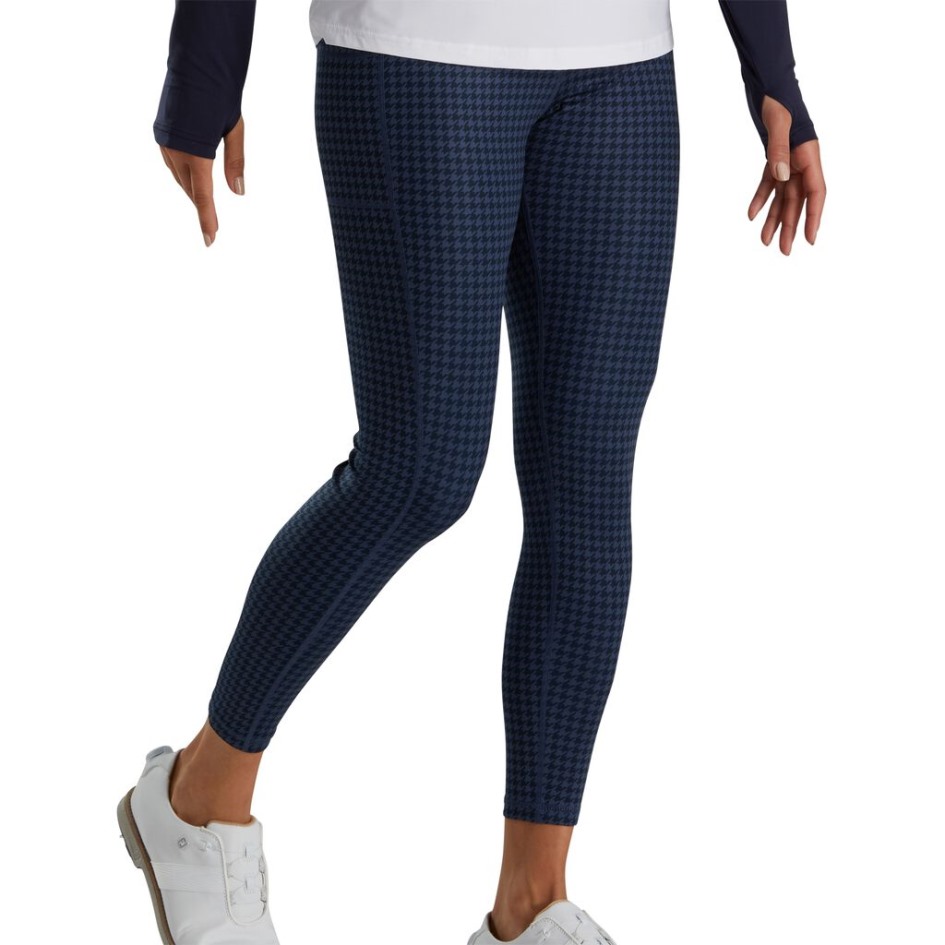 Footjoy Switzerland Marineblaue Leggings Mit Hahnentrittmuster Damen