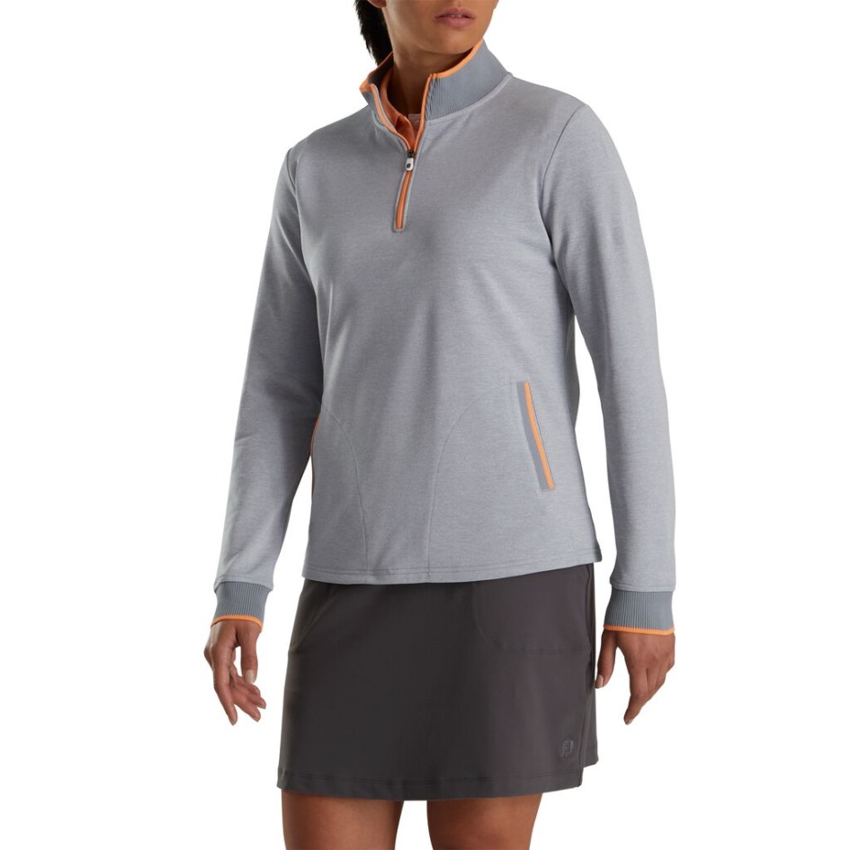 Footjoy Switzerland Grau Meliert Half-Zip Fleece-Rückseite Pikee Midlayer Damen