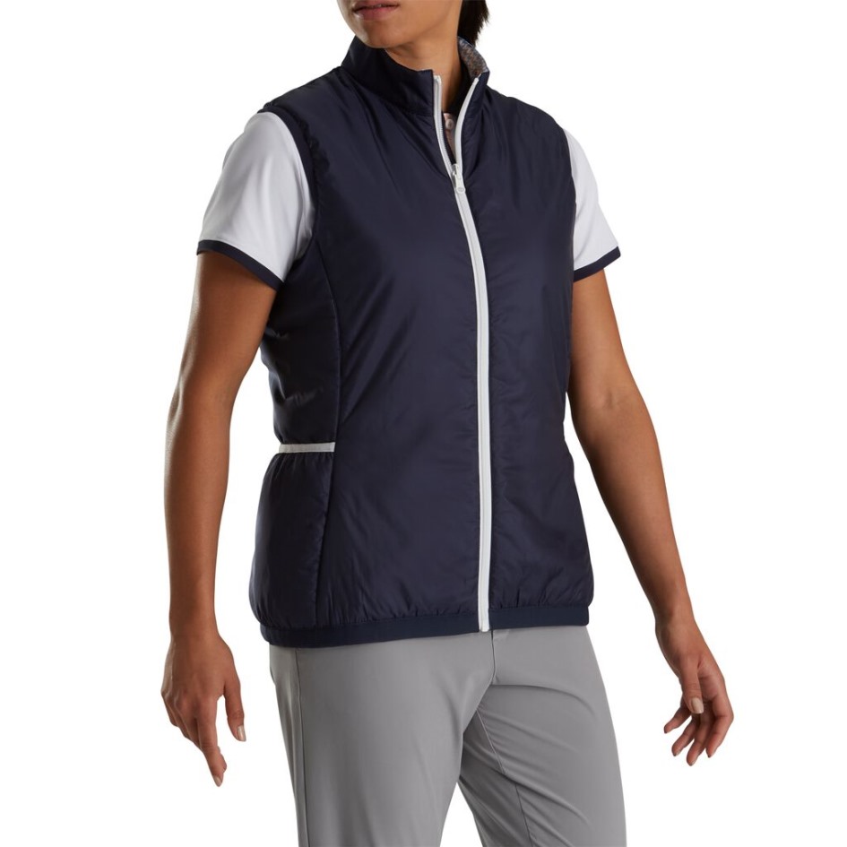 Footjoy Switzerland Navy-hellblaue Isolierte Wendeweste Mit Hahnentrittmuster Damen
