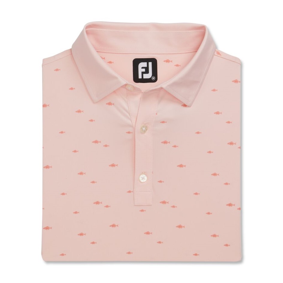 Sportliche Passform Fischschwarm-Print Lisle Stehkragen Quarz Pink Footjoy Switzerland