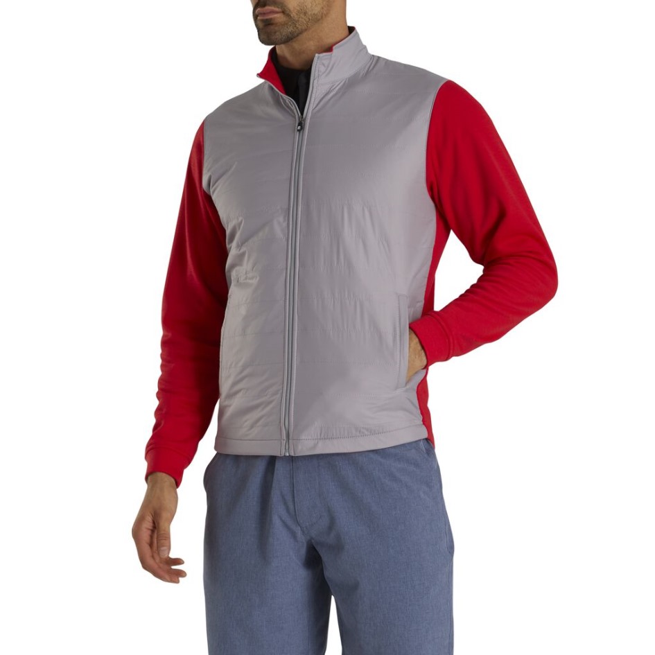 Grau-rote Footjoy Switzerland Hybridjacke Mit Durchgehendem Reißverschluss