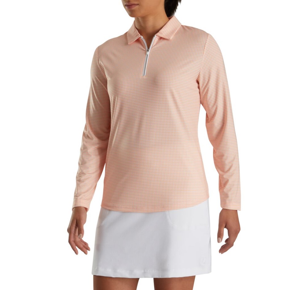 Footjoy Switzerland Sonnenschutzshirt Damen Melone Hahnentrittmuster