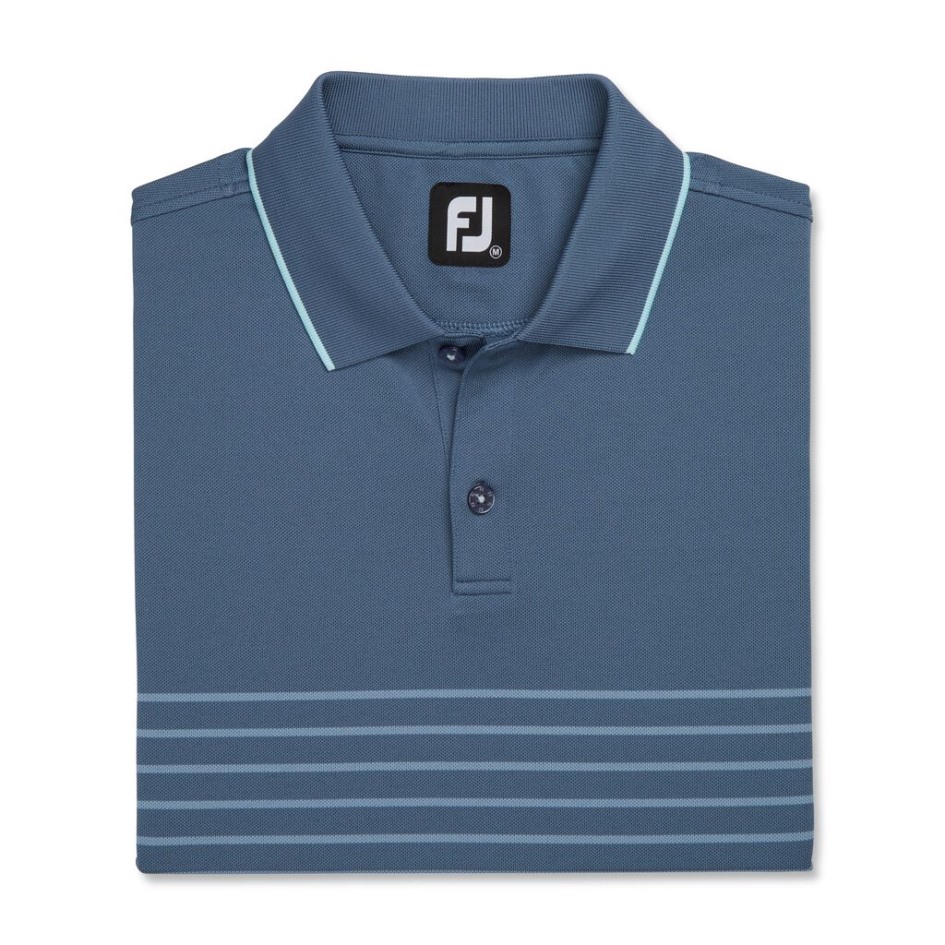 Footjoy Switzerland Bluestone-Denim Stretch-Piqué-Strickkragen Mit Bretonischen Streifen