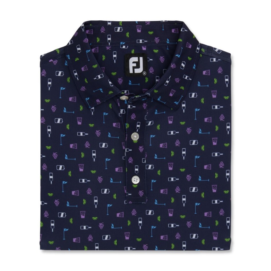Navy Footjoy Switzerland Transfusion Print Lisle Selbstkragen