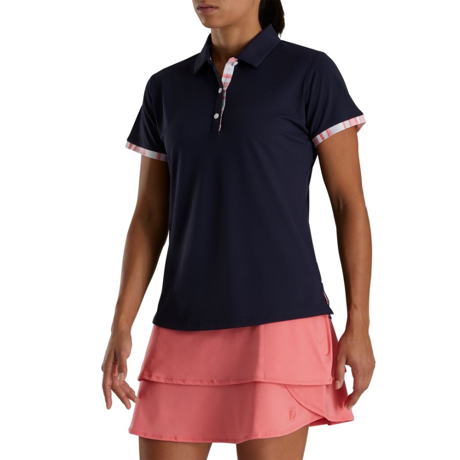 Footjoy Switzerland Marineblaue Kurzarm-Damen Mit Aquarell-Besatz – Stil Der Vorherigen Saison