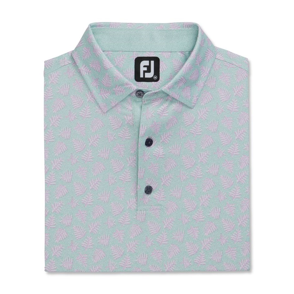 Sportliche Passform Schatten Palmendruck Lisle Selbstkragen Salbei-Lavendel Footjoy Switzerland