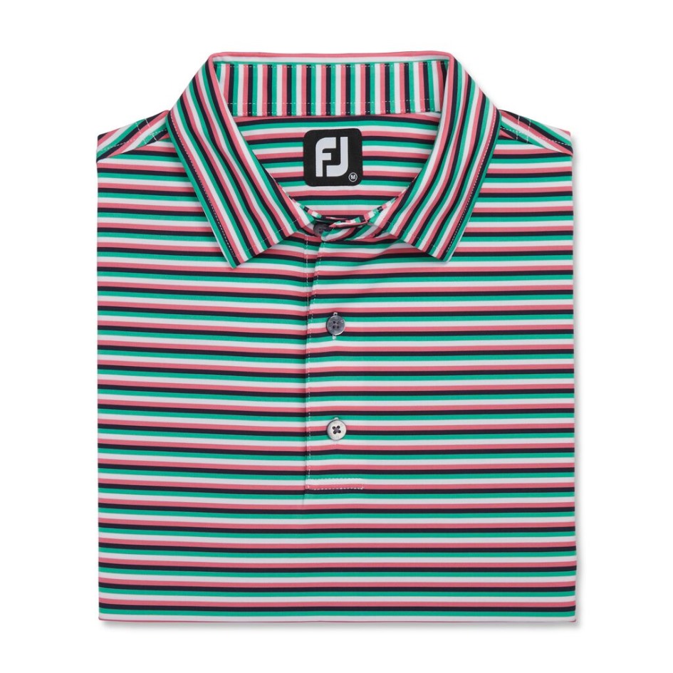 Footjoy Switzerland Weiß-Wassermelone-Navy-Meergrün Mehrstreifen-Lisle-Selbstkragen