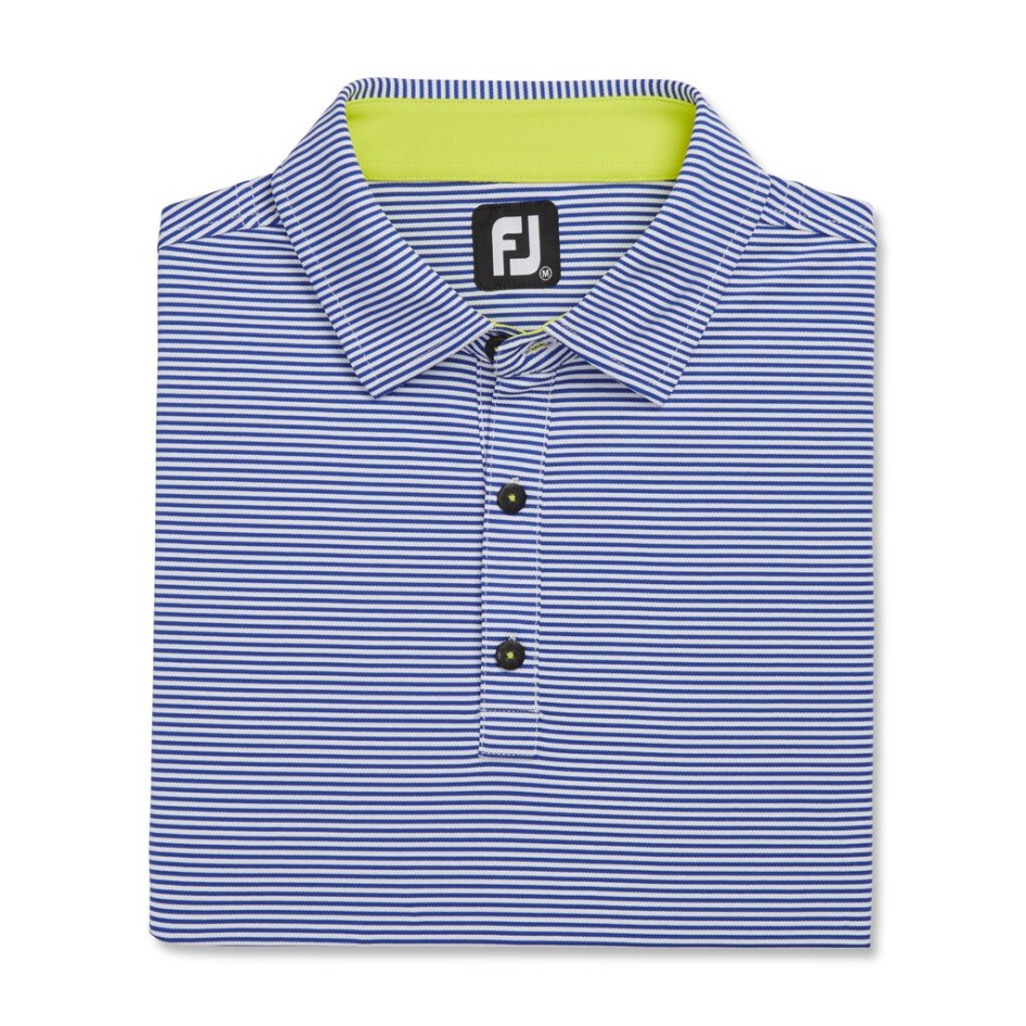 Footjoy Switzerland Feeder Stripe Mix Stretch-Piqué Stehkragen Ocean-White