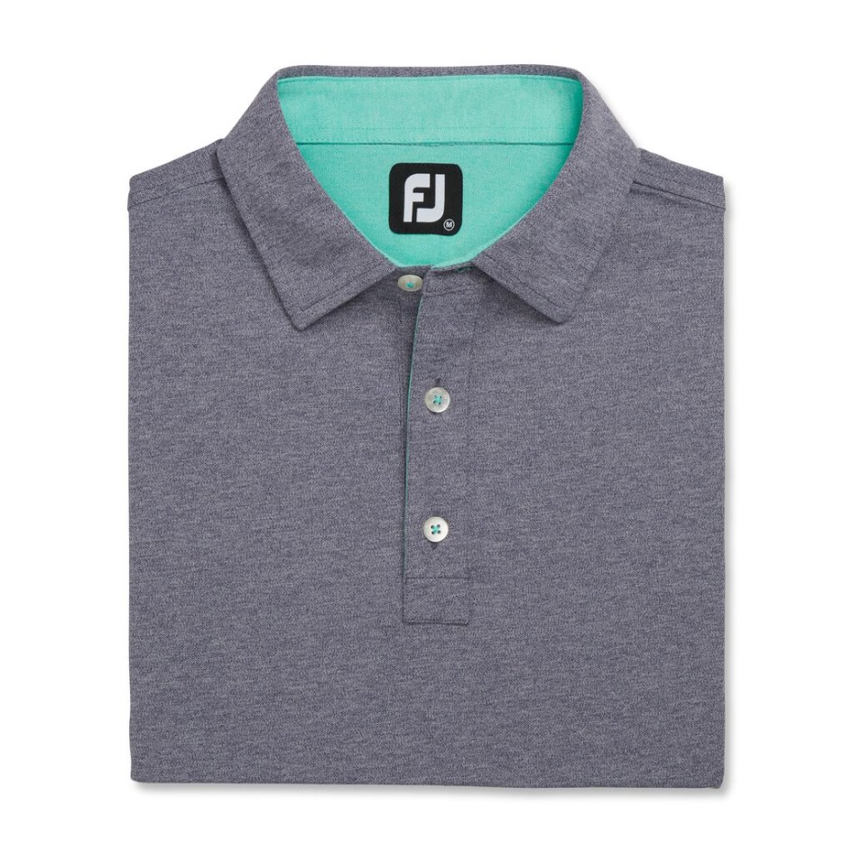 Footjoy Switzerland Heather Stretch-Piqué Einfarbig Stehkragen Navy Heather