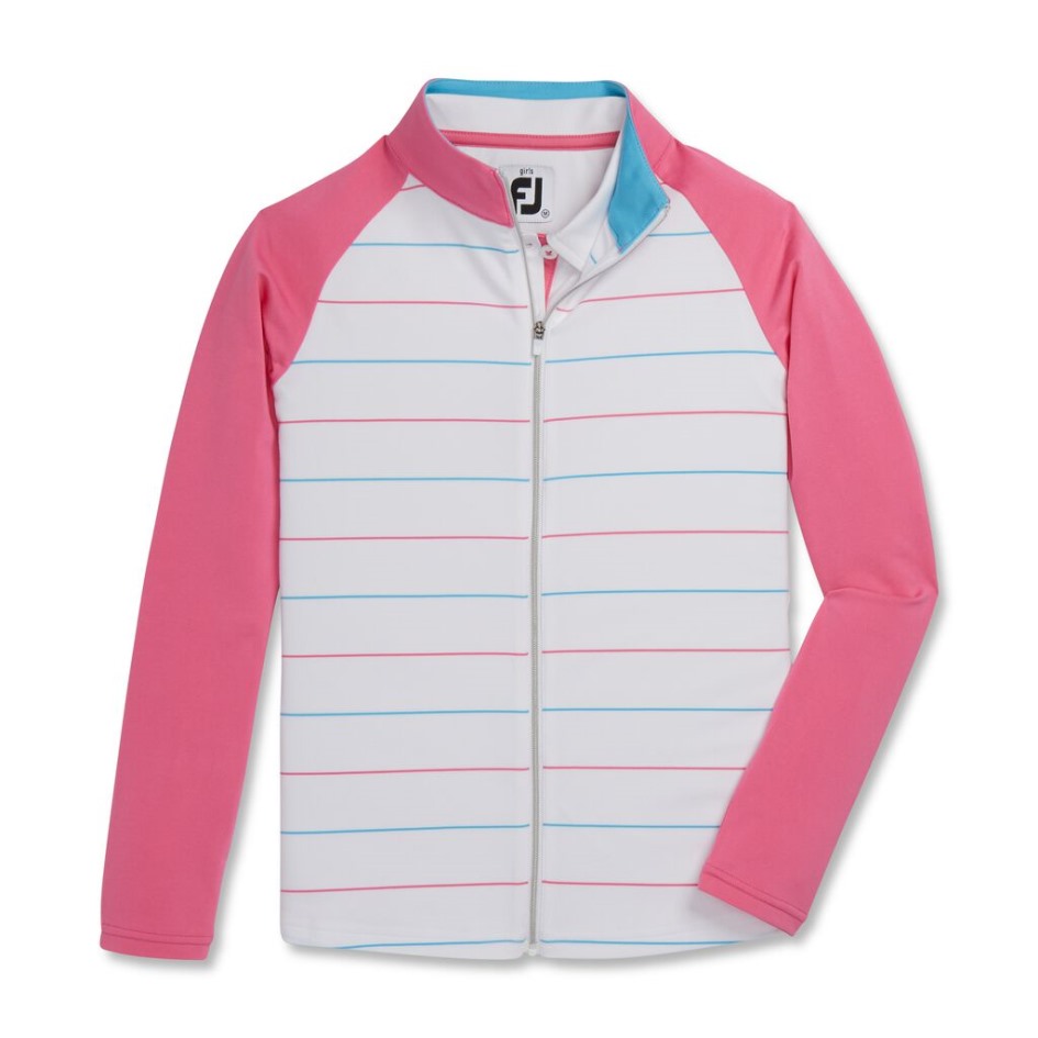 Footjoy Switzerland Gestreifte Mittelschicht Mit Durchgehendem Reißverschluss Für Junior-Mädchen Weiß-Pink-Aqua