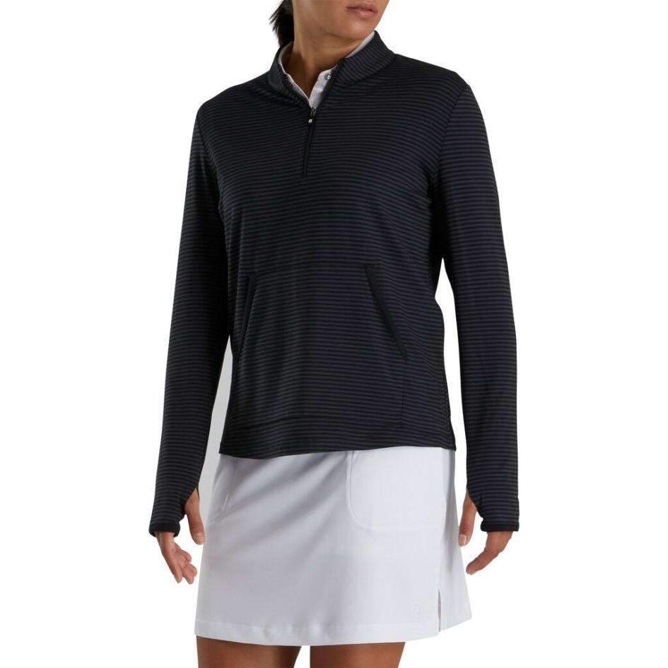 Footjoy Switzerland Schwarzer Halb-Zipper Mit Tonalen Streifen Für Damen