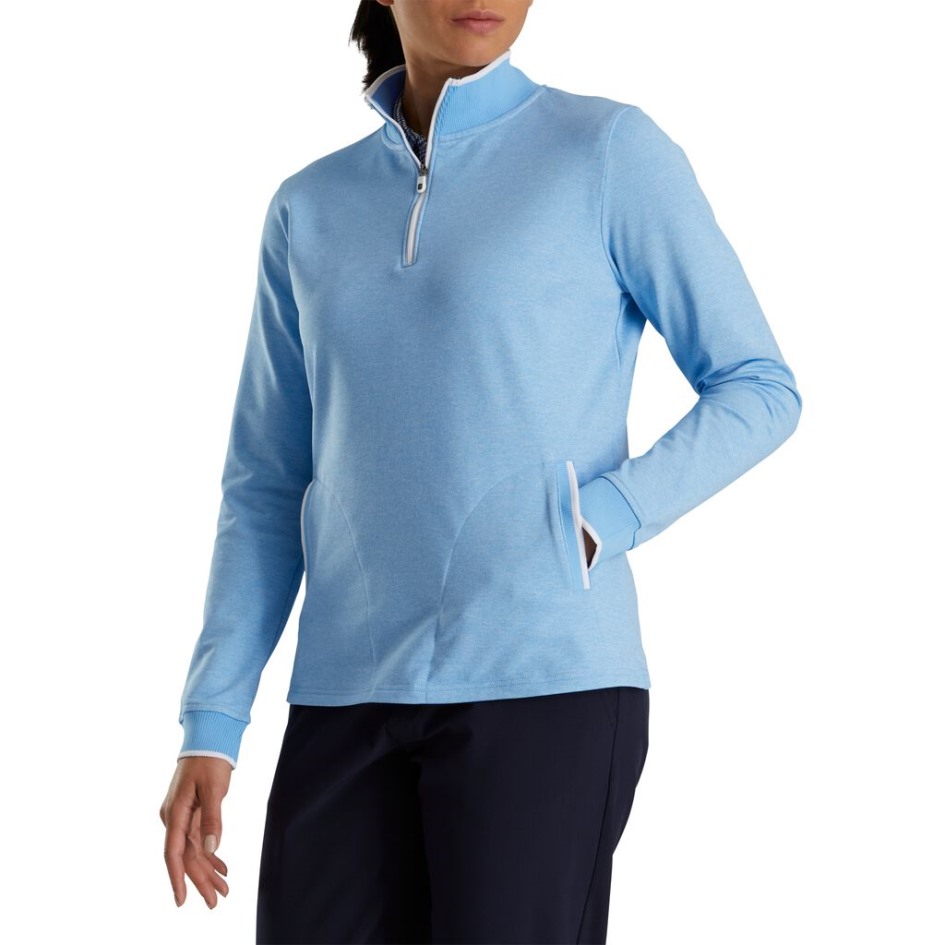Footjoy Switzerland Half-Zip Fleece Back Pique Midlayer Damen Blue Heather