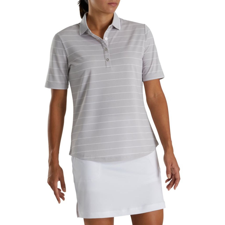 Footjoy Switzerland Hellgrau Meliert Piqué Halbe Ärmel Nadelstreifen Damen