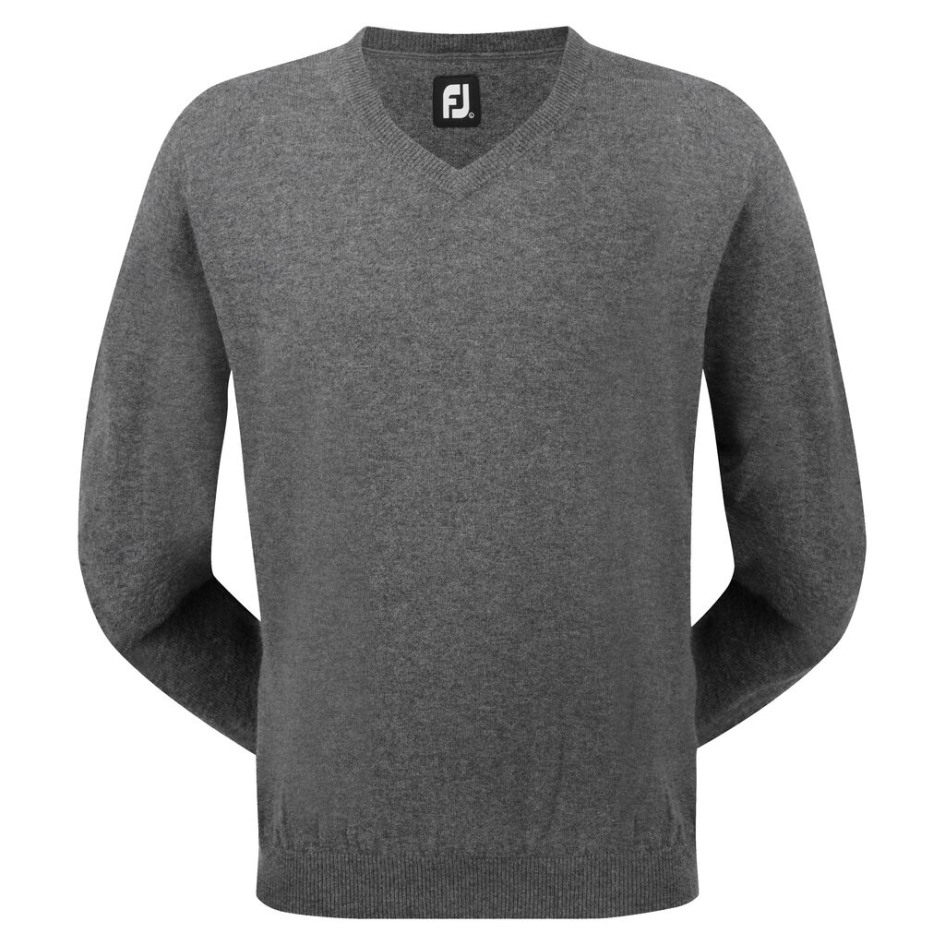 Graumelierter Footjoy Switzerland Lammwoll-Pullover Mit V-Ausschnitt