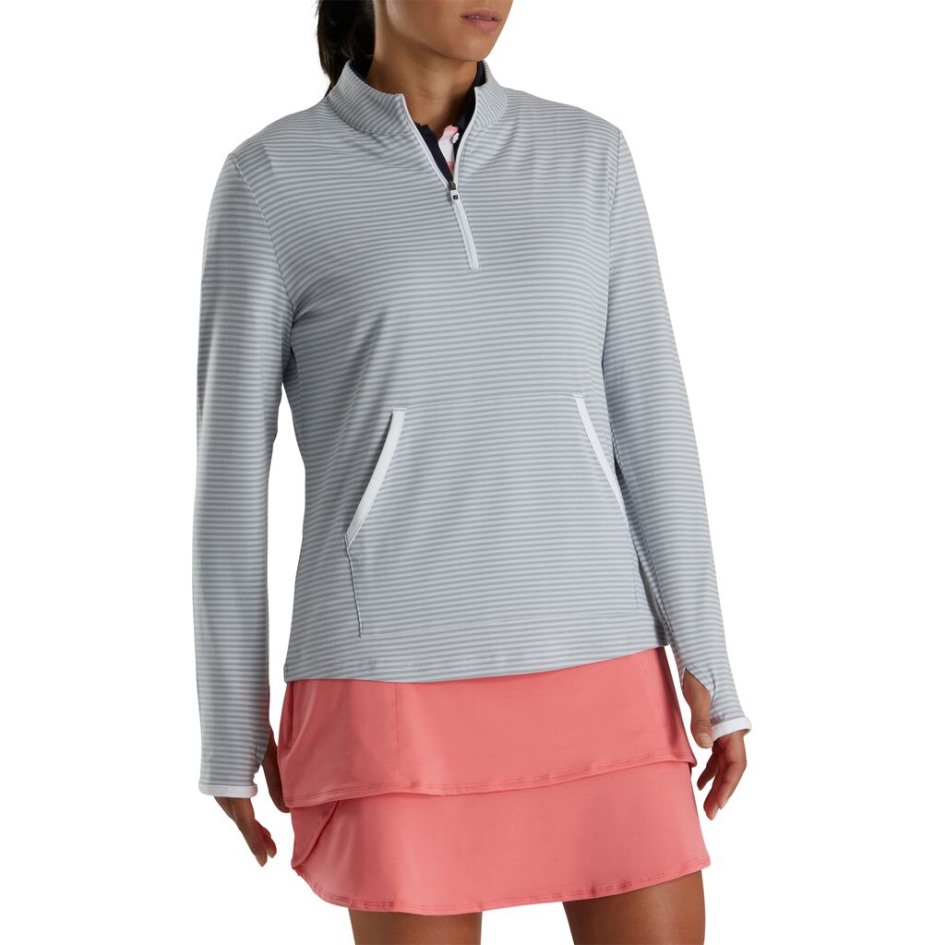 Footjoy Switzerland Halber Reißverschluss Tonale Streifen Mittelschicht Damen-vorsaison Stil Grau