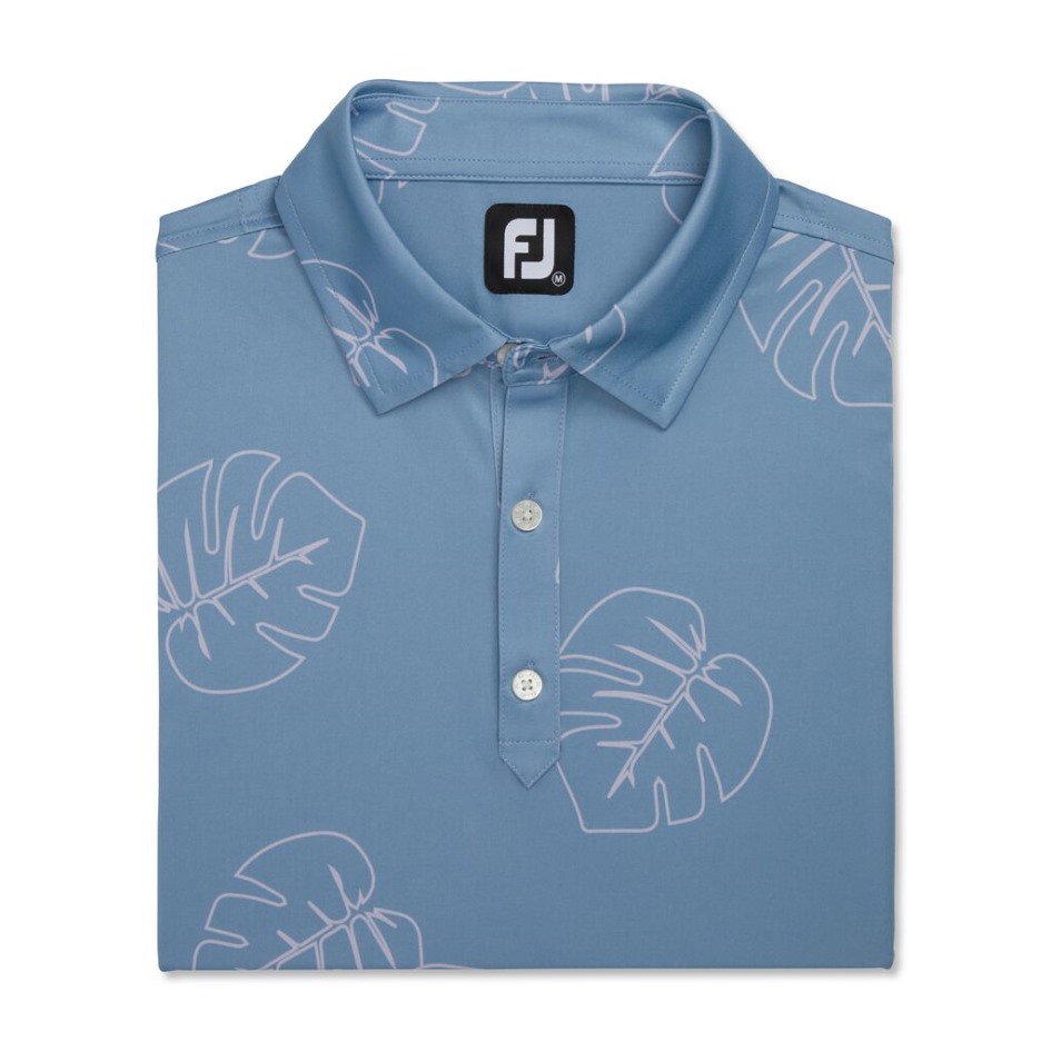 Jungle Leaf Print Lisle Stehkragen Denim-Dusty Purple Footjoy Switzerland