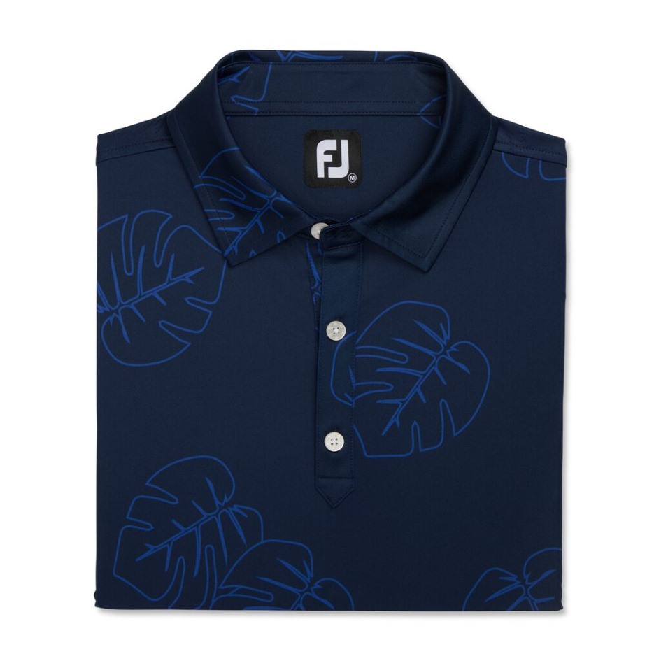 Footjoy Switzerland Jungle Leaf Print Lisle Selbstkragen Marineblau Tonal