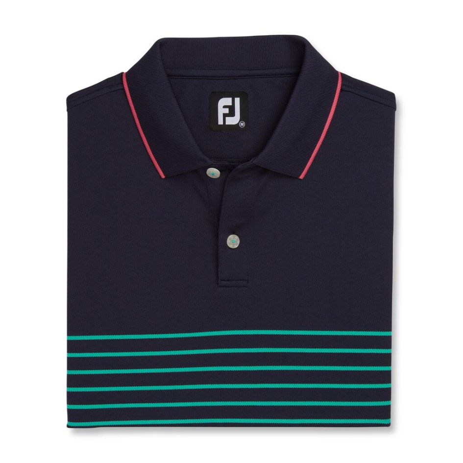 Navy-seegrün Footjoy Switzerland Breton Gestreifter Stretch-piqué-strickkragen