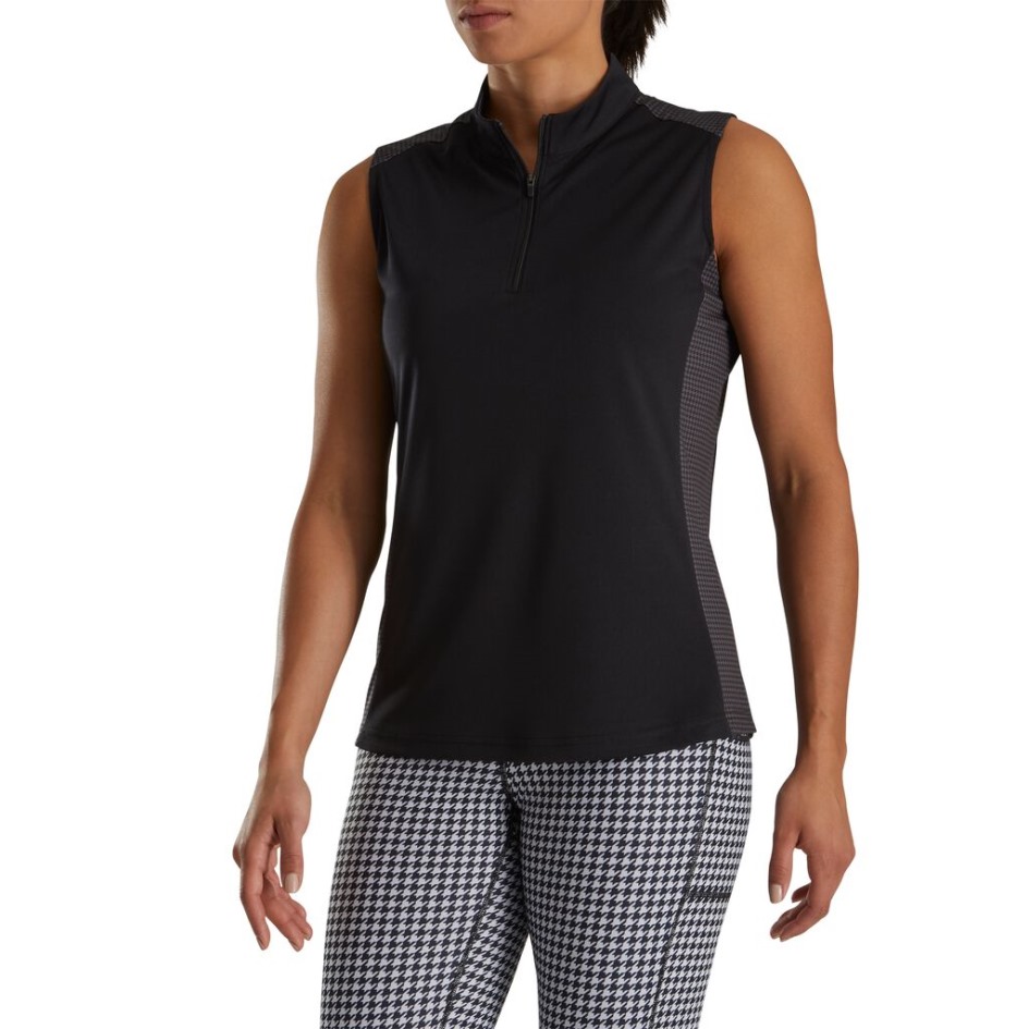 Hahnentrittmuster Mit 1/4-Reißverschluss Damen Schwarz Footjoy Switzerland