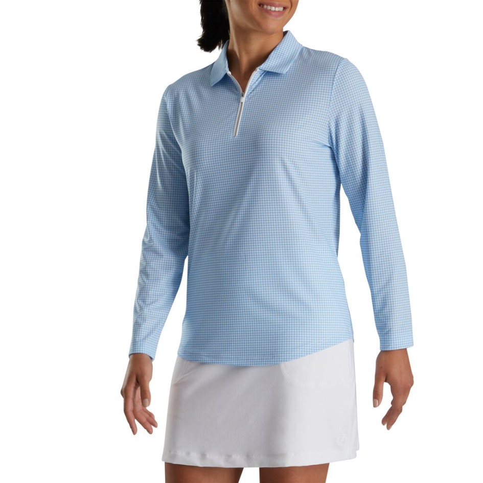 Footjoy Switzerland Blue Hahnentritt Print Sonnenschutzshirt Damen