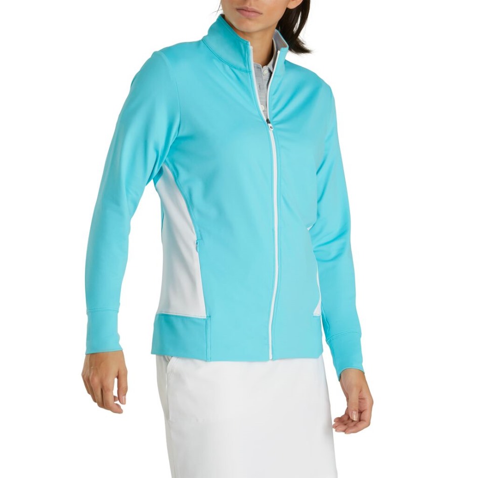 Footjoy Switzerland Aqua-white Full-Zip Panel Pocket Midlayer Damen-Stil Der Vorherigen Saison