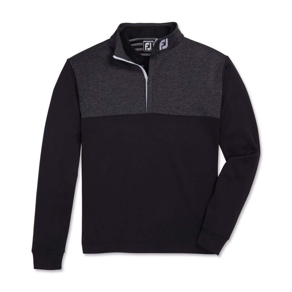 Schwarz Footjoy Switzerland Heather Yoke Mid-layer Mit Halbem Reißverschluss - Fj Tour-kragen