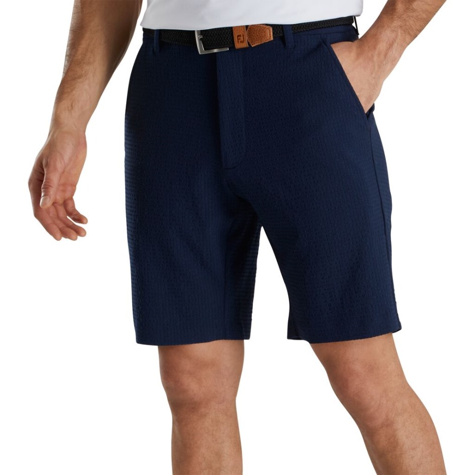 Footjoy Switzerland Marineblaue Seersucker-Shorts 10'' Schrittlänge