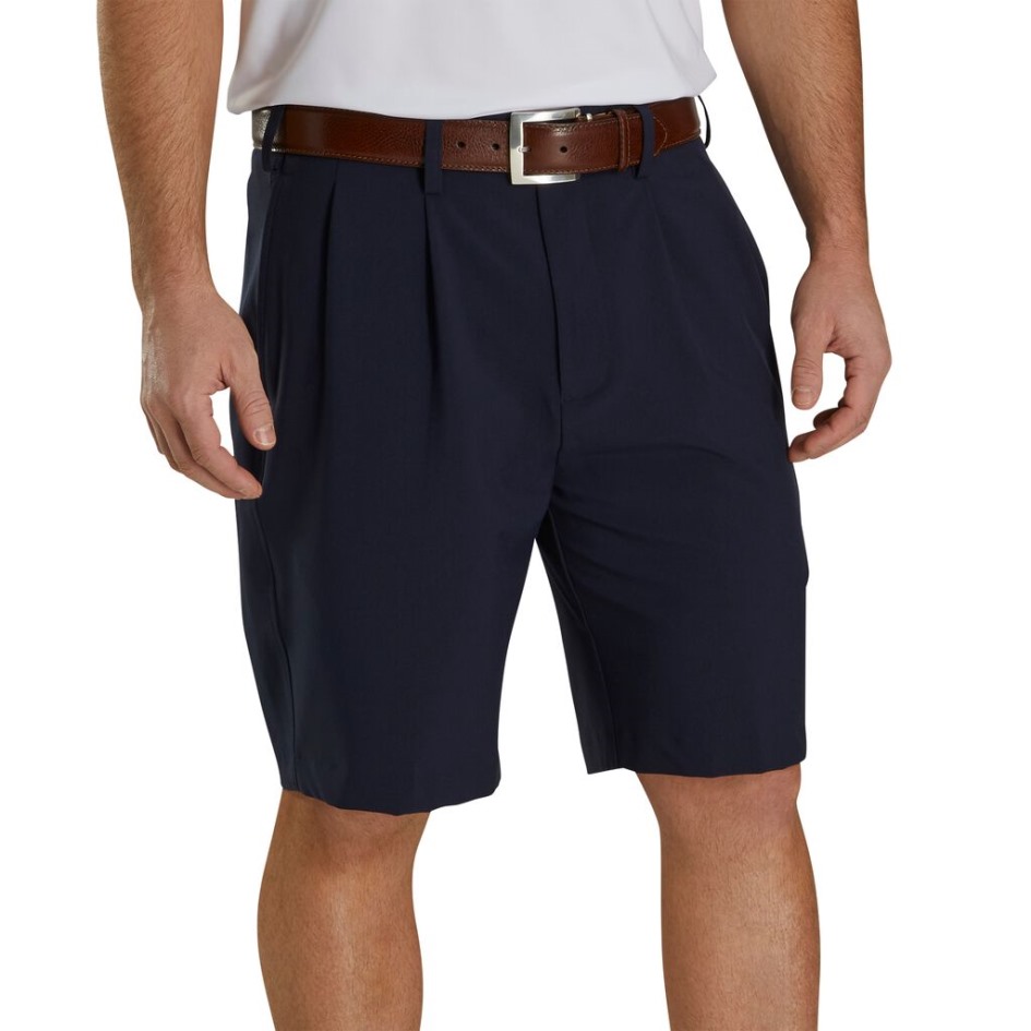 Footjoy Switzerland Marineblaue, Plissierte Shorts 9,5 Zoll Schrittlänge