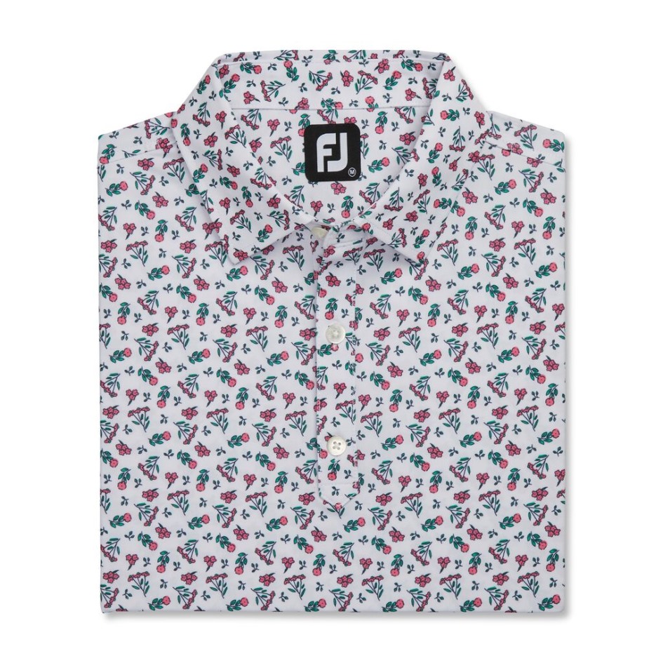 Mini Floral Lisle Selbstkragen Footjoy Switzerland White-watermelon-sea Green