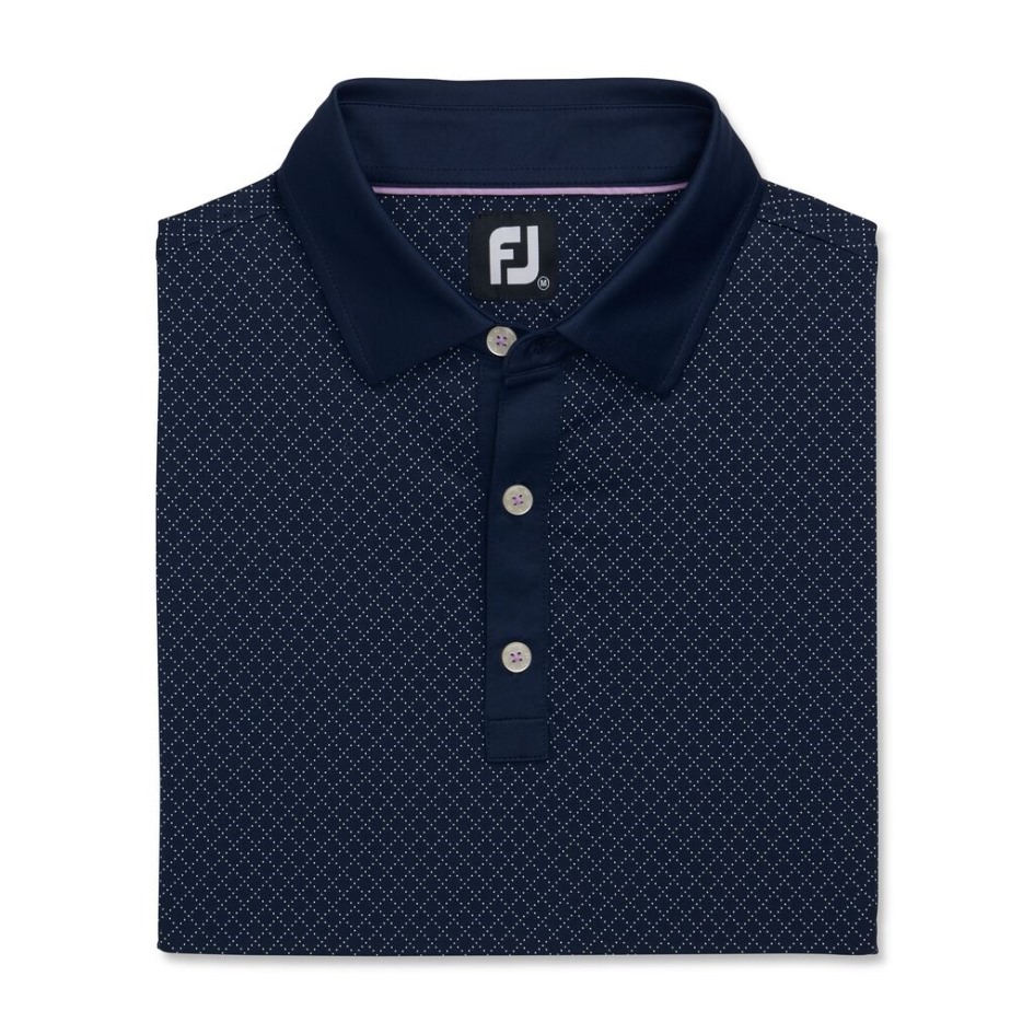 Footjoy Switzerland Navy Diamond Dot Print Lisle Stehkragen