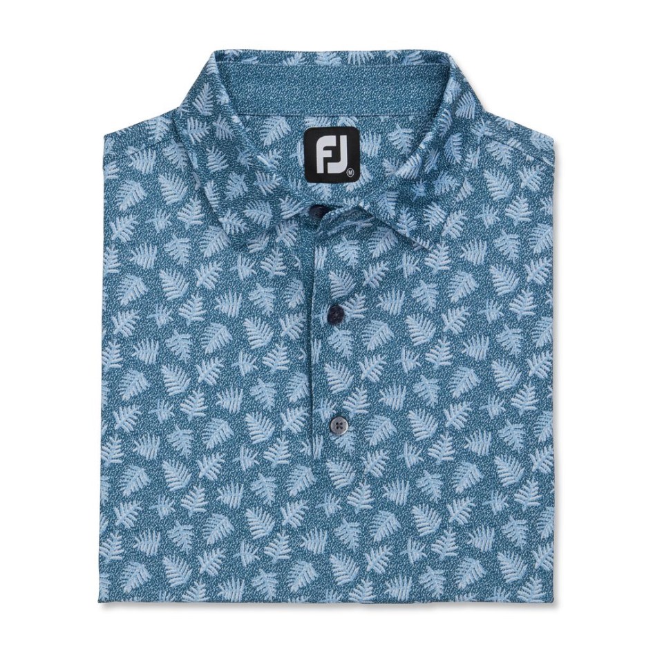 Footjoy Switzerland Athletische Passform Shadow Palm Print Lisle Selbstkragen Tintenblau