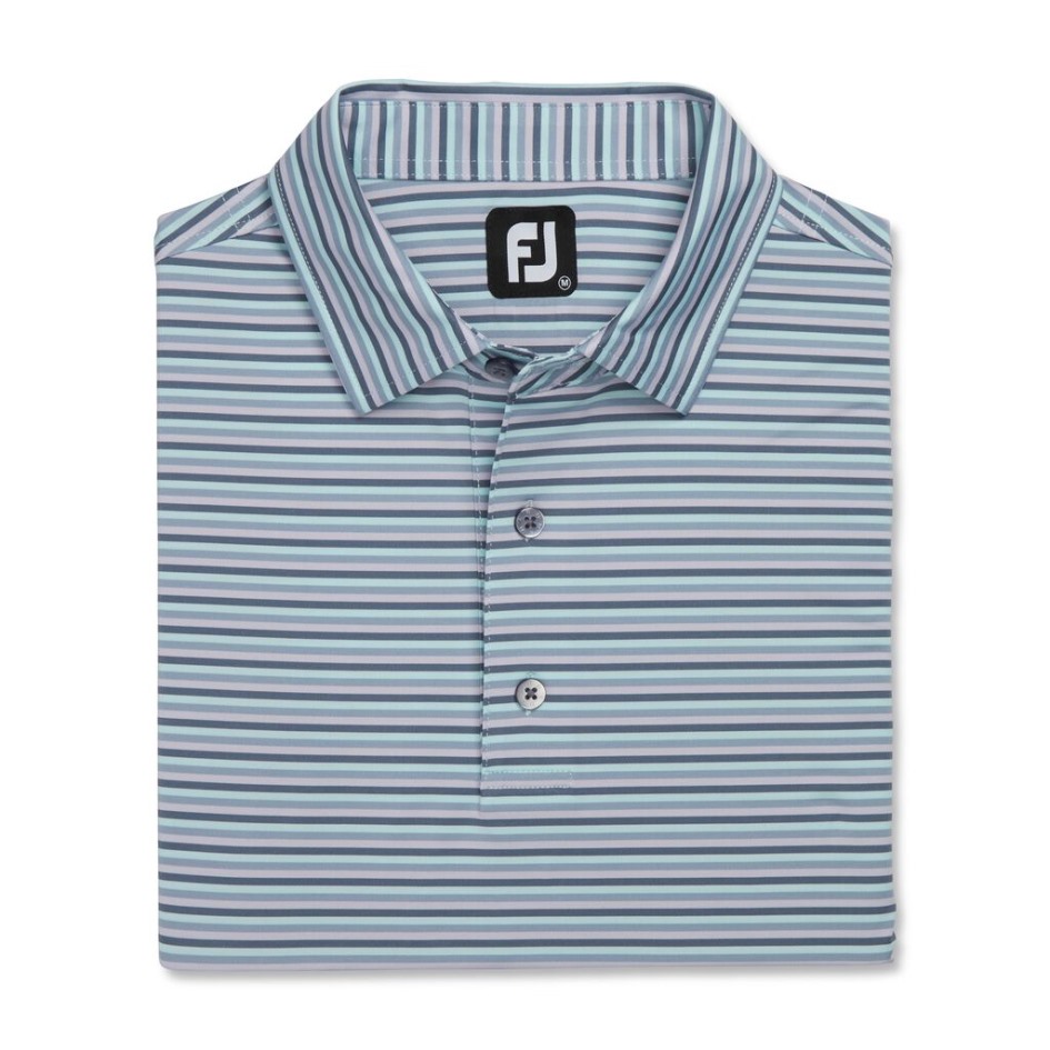 Footjoy Switzerland Multi Stripe Lisle Selbstkragen Azurblau-Denim-Dusty Purple-Bluestone