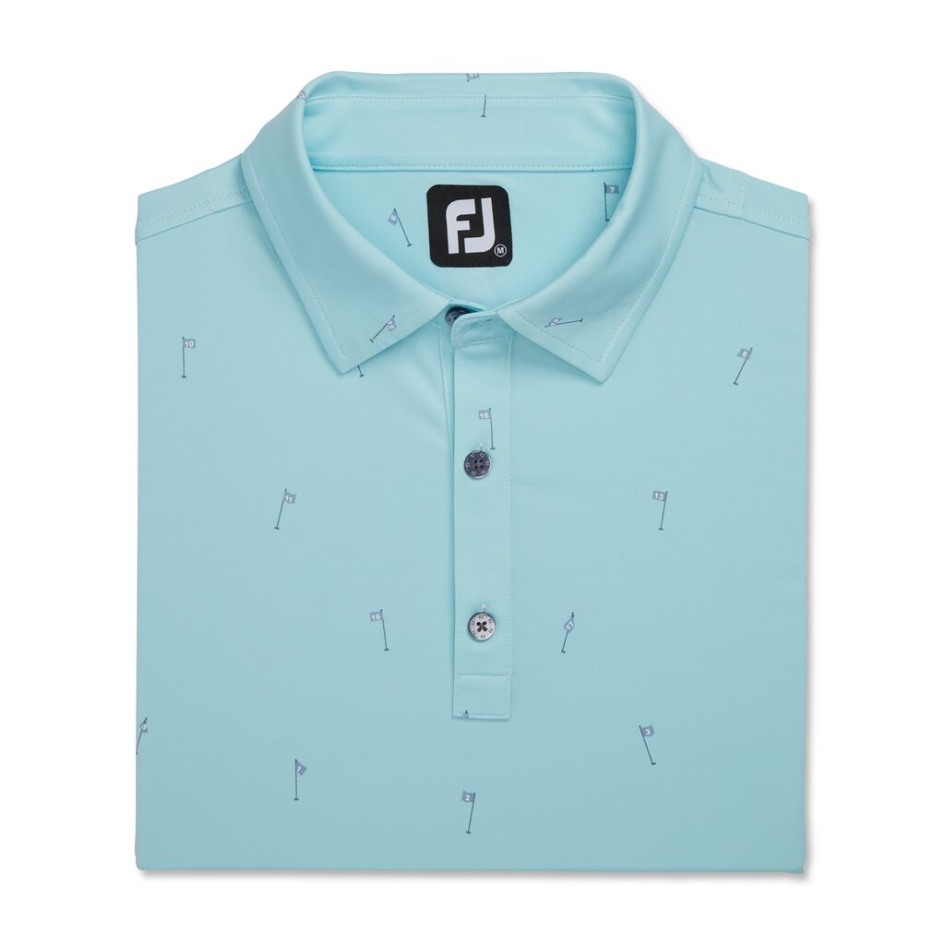 Azurblau Footjoy Schweiz 18-Loch-Print-Lisle-Kragen