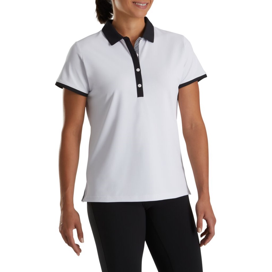 Weiß-schwarzes Hemd Mit Hahnentrittmuster Damen Footjoy Switzerland